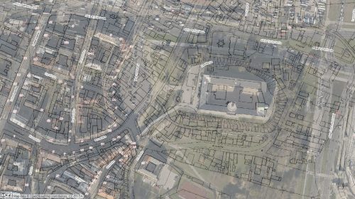 Fragment planu Lublina z 1928 roku nałożony na ortofotomapę. Źródło: http://geoportal2.lublin.eu